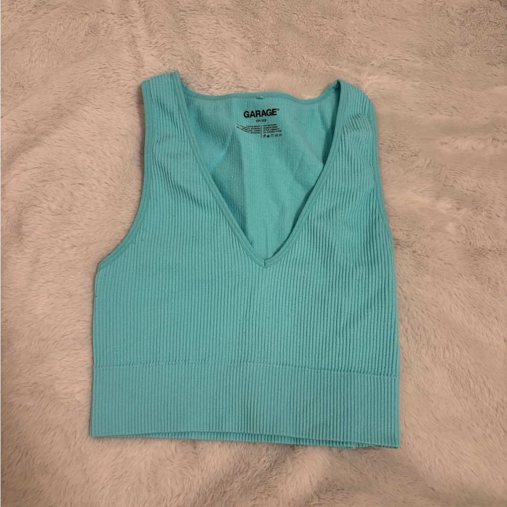 Ice blue Garage ribbed plunge tank top - size small